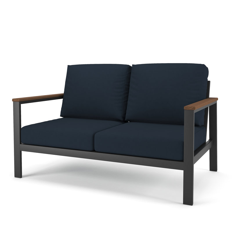 Townsend Loveseat with Sunbrella® Cushion, Canvas Navy Sunbrella® Canvas, Brown
