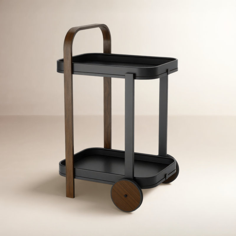 Chariot de bar / rangement Aiyonna Bellwood, Bois foncé, Noir