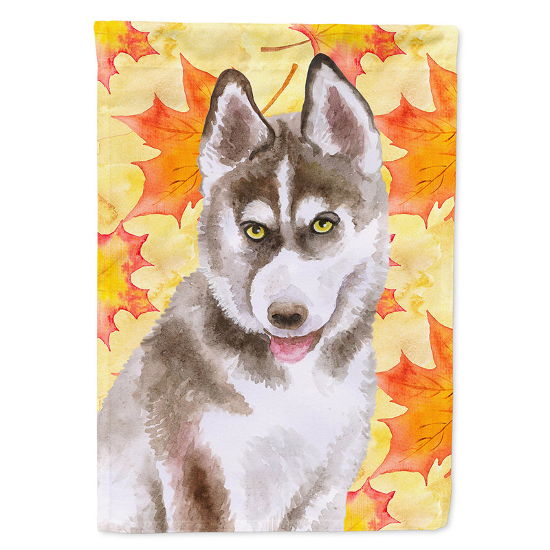 Automne 2 côtés en polyester 15 x 11 po drapeau de jardin, Husky sibérien gris