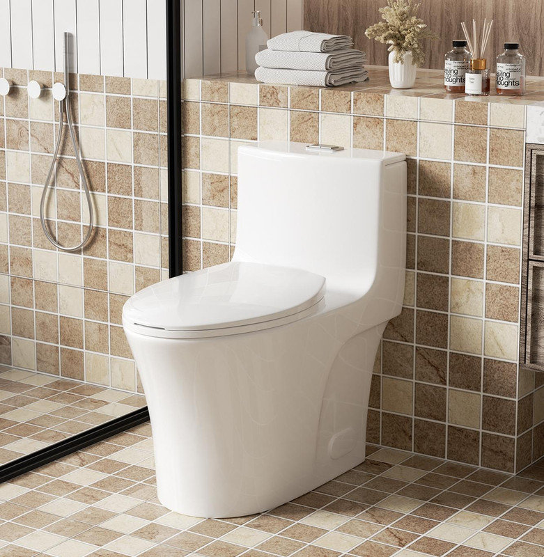 Toilette allongée une pièce | Double chasse 1,1 / 1,6 GPF, technologie Tornado Flush | Siphonic S-trap 12 po | Siège à fermeture en douceur et bouton du réservoir supérieur