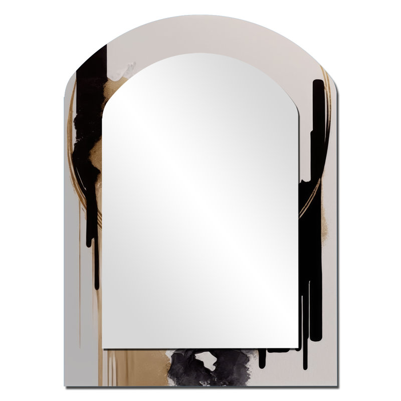 Blue Minimalist Abstract II - Minimalism Arch Mirror, Blue Asymmetrical Decorative Wall Mirror, Printed Metal Art, 34" x 25"