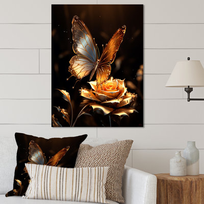 Gold And Black Butterfly Essence Blooms III - Butterfly Animal Metal Wall Art