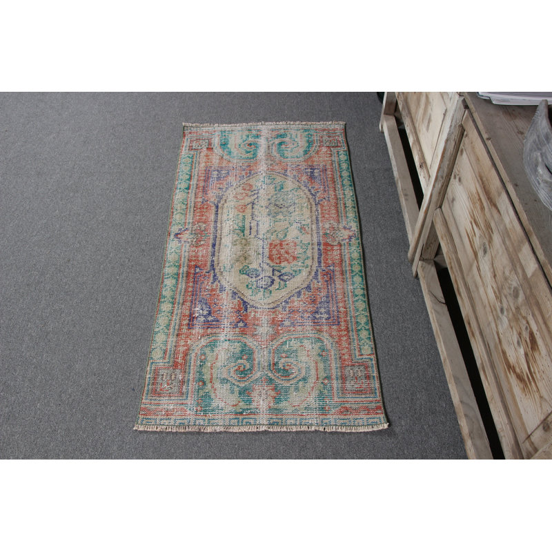 Authentic Vintage Turkish Anatolian Small Wool Rug in Vibrant Orange Perfect for Door and Small Spaces