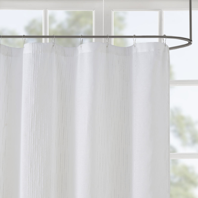 Ivory Sheer Striped Fabric Shower Curtain with Liner
