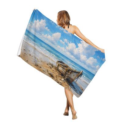 Serviette de plage rétro en bois avec motif voilier, grande serviette de piscine, séchage rapide, absorbant et doux, sans sable, 91 x 183 cm. Un sac en toile assorti à la serviette de plage vous sera offert.