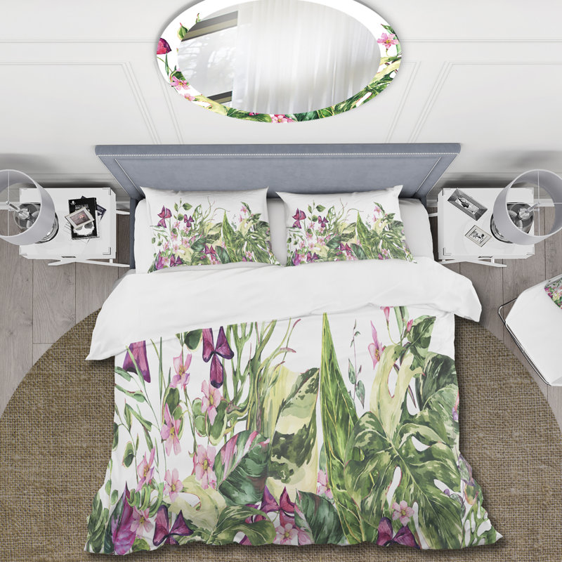 Ensemble de housse de couette Tropical Floral Vintage Leaves I - Polyester en microfibre
