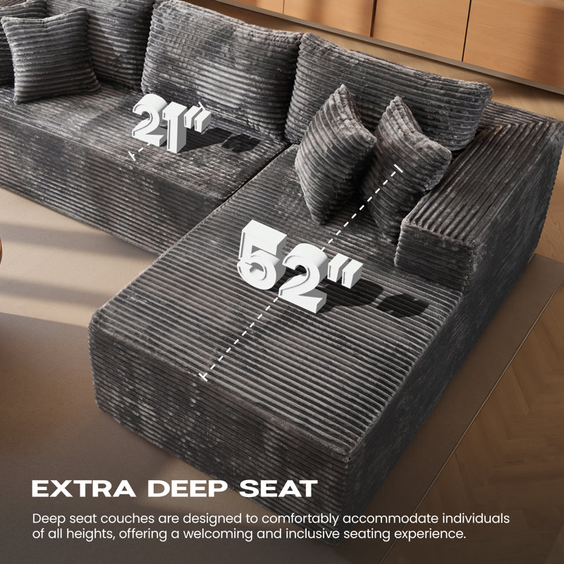Hartwig 2 - Piece No Assembly Required Upholstery Boneless Compression Sofa, Free Combination Cloud Sectional Couch with L-Shape Chaise, Deep Seat Modular Sofa for Living Room Bedroom