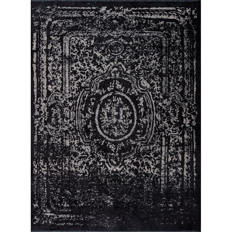 Rapture Black/Gray Oriental Luxury Area Rug, Rectangle 7'10" x 9'10"
