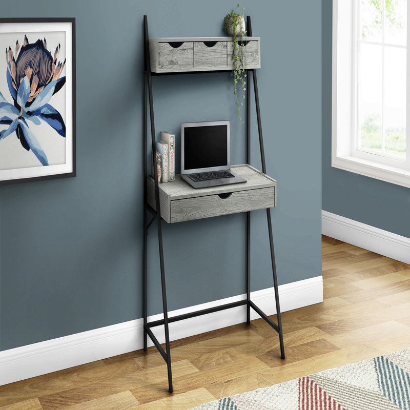 Bureau d'ordinateur, bureau personnel, ordinateur portable, incliné, tiroirs de rangement, L 32 po, bureau, stratifié gris, métal noir, contemporain, moderne