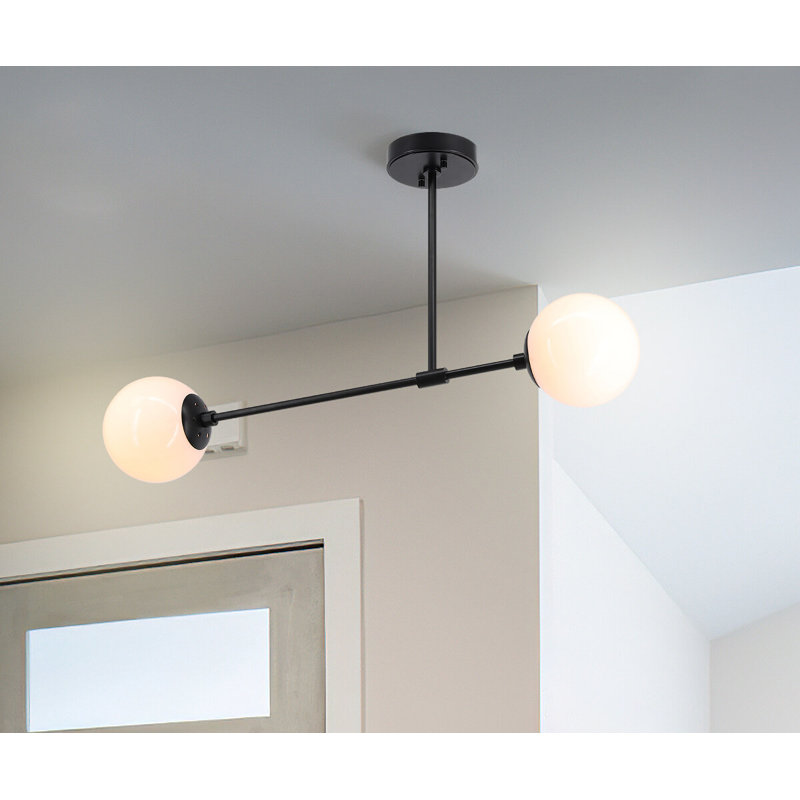 Matte Black 2-Light Globe Semi Flush Mount Ceiling Light