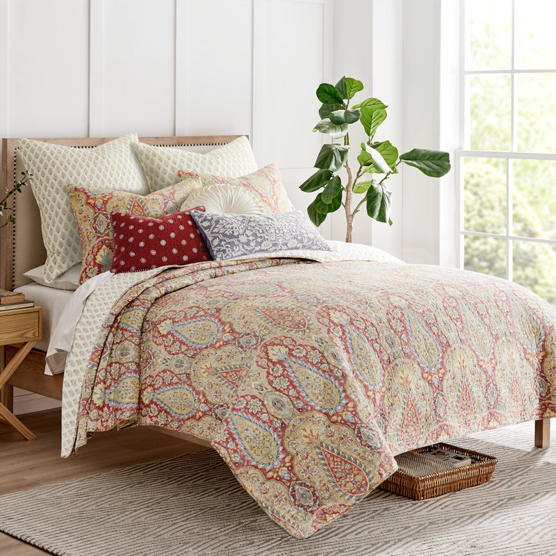 Emel Ochre and Cream Cotton Euro Sham Set of 2