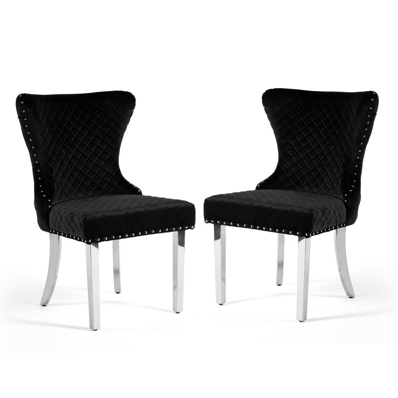 Monroe Diamond Pattern Upholstered Side Chairs With Gold Frame (Set Of 2), Chrome, Noir, noir, noir, noir