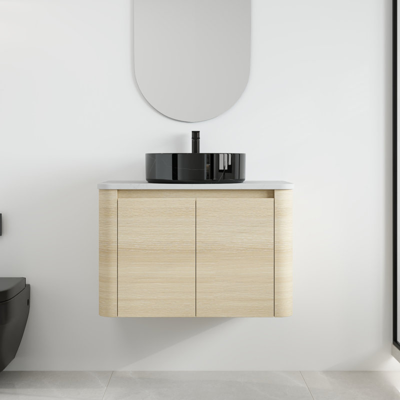 Ensemble de meuble-lavabo mural simple 30 po avec lavabo en céramique Greythor, ensemble de meuble-lavabo simple 30 po avec plateau en pierre reconstituée