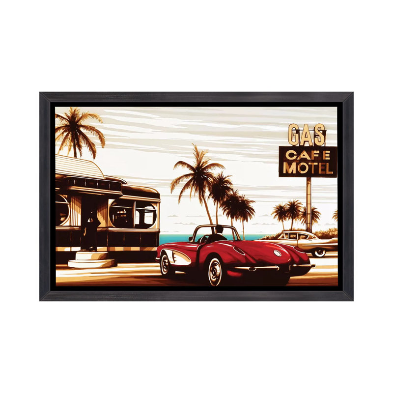 «Diner By The Sea», reproduction sur toile flottante, H 18 po x l 26 po x P 1,5 po, Toile avec cadre noir patiné
