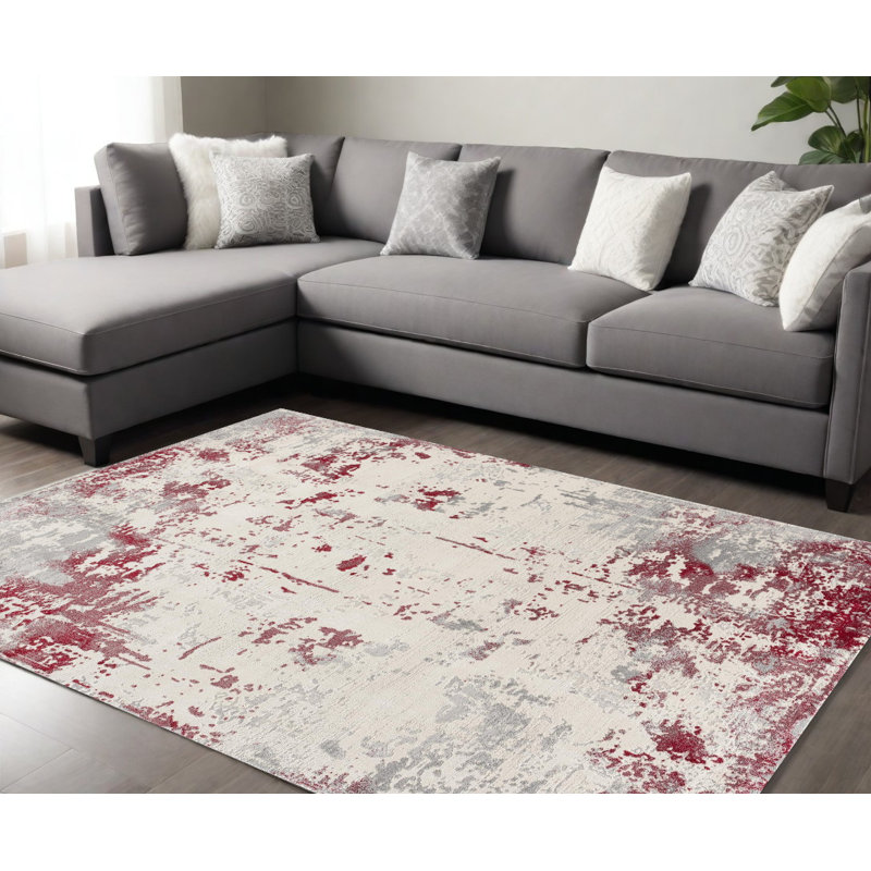 Handmade Gray/Beige/Red Area Rug, Rectangle 7' x 10'
