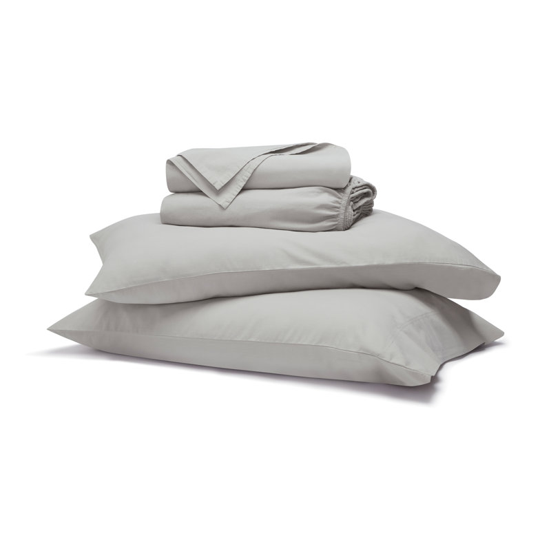 Carmen 100% Cotton Vintage Wash Boho Solid Deep Pocket Lightweight Percale Sheet Set, Silver