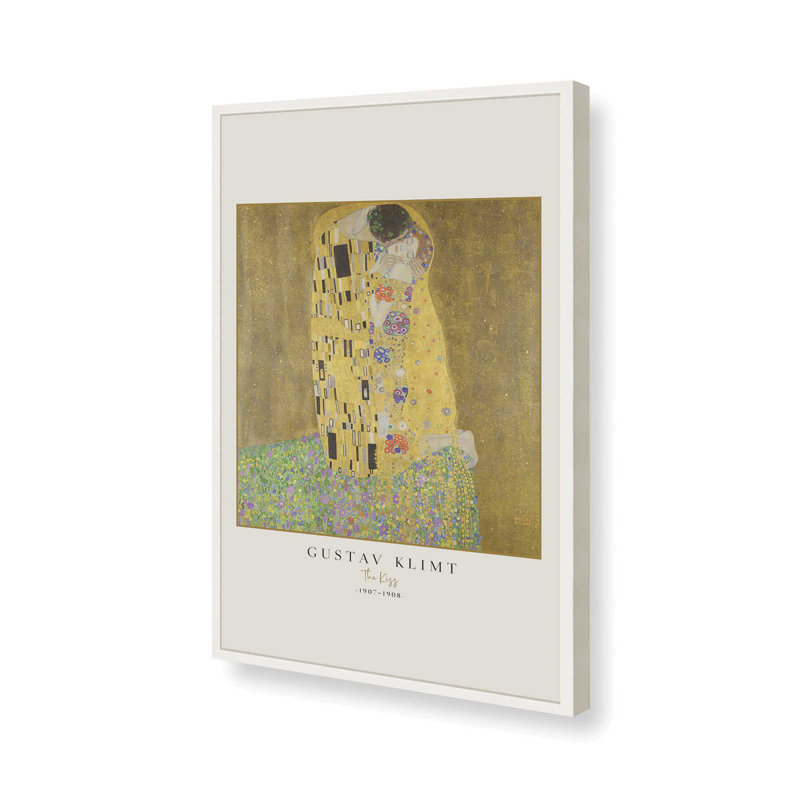 «The Kiss» par Gustav Klimt v3 , H 37 po x l 25 po x P 1,25 po, Reproduction encadrée sans passe-partout, Blanc opaque