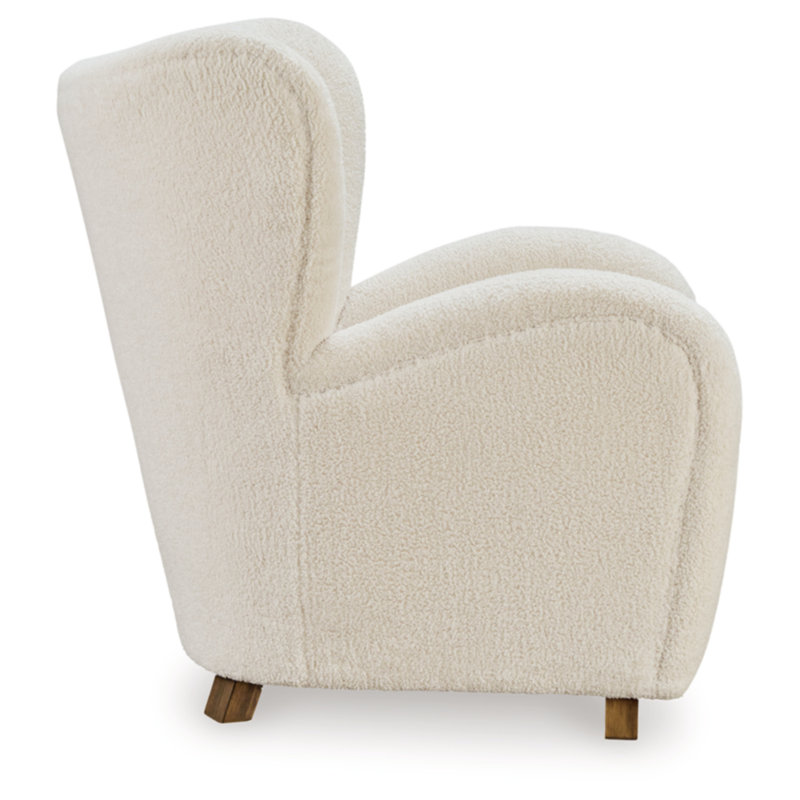 Ecru Faux Shearling Tufted Wingback Accent Chair