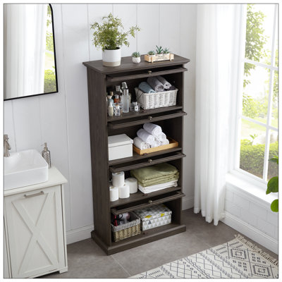 Vitrine à 4 niveaux pour salon Vitrine de rangement élégante avec portes en verre escamotables