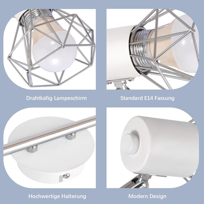 Ceiling spotlight flame ceiling spots E14 - ceiling light spot white industrial retro swiveling metal ceiling lamp for living room bedroom study hallway kitchen without light source