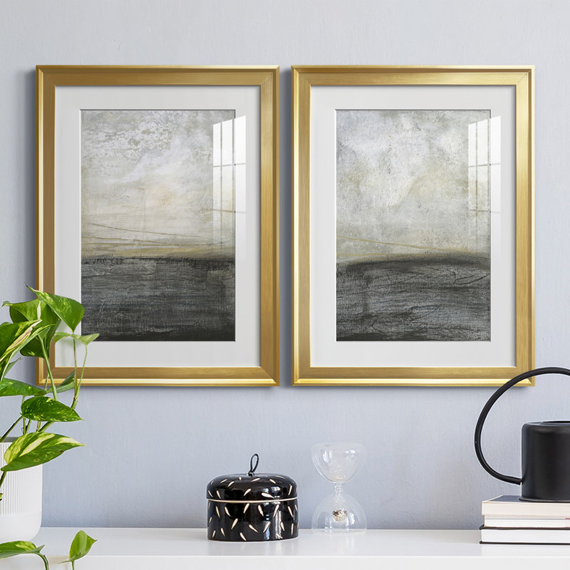 «Misty Landscape I», reproduction encadrée de qualité supérieure - prête à être accrochée, H 42,5 po x l 30,5 po x P 1 po, Or