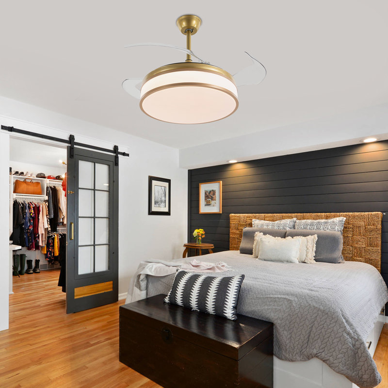 Gold 42'' Retractable Blade Ceiling Fan with LED Light and Remote