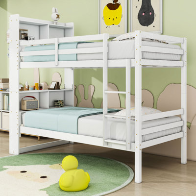 Twin Over Twin Bunk Bed With Built-In Ladder And Shelves