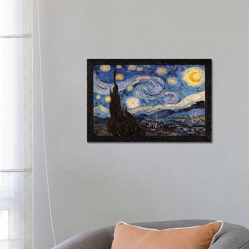 The Starry Night by Vincent Van Gogh - Print on Canvas, 101.6 cm H x 66.04 cm W, Black Floater Framed