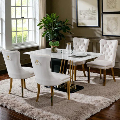 Seita Modern Velvet Wingback Tufted Solid Wood Upholstered Dining Chairs