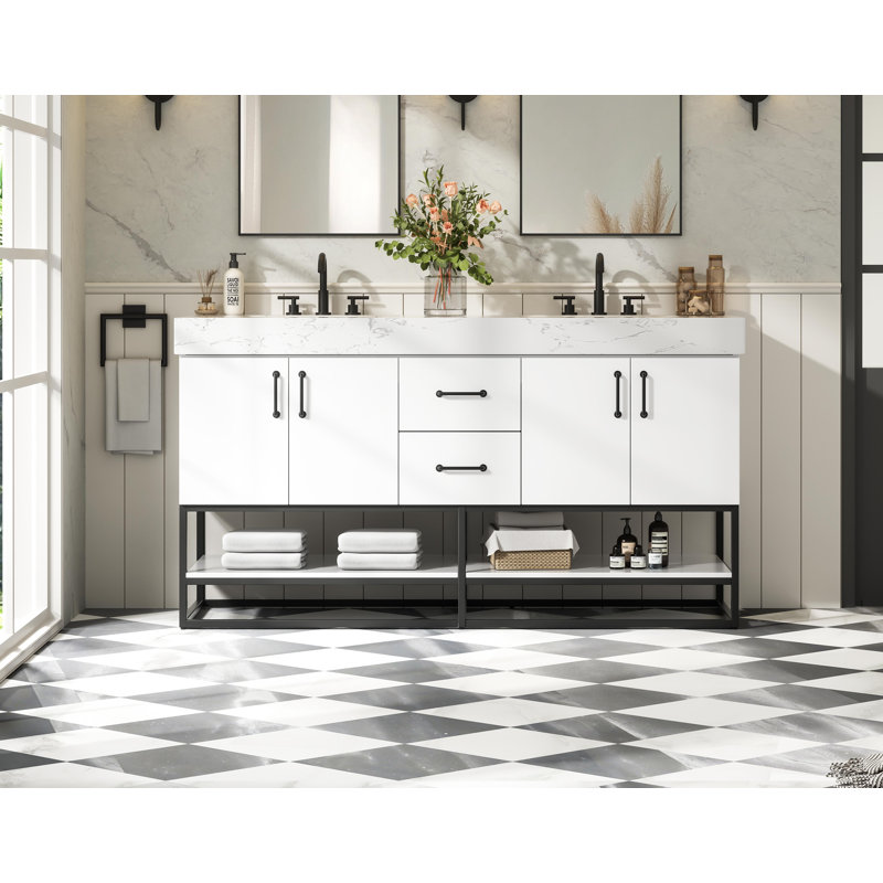 Meuble-lavabo double 60 po, Blanc