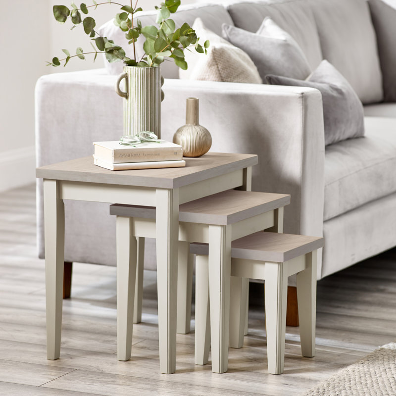 Eden Nest Of 3 Tables Oak Cream, Whitewash