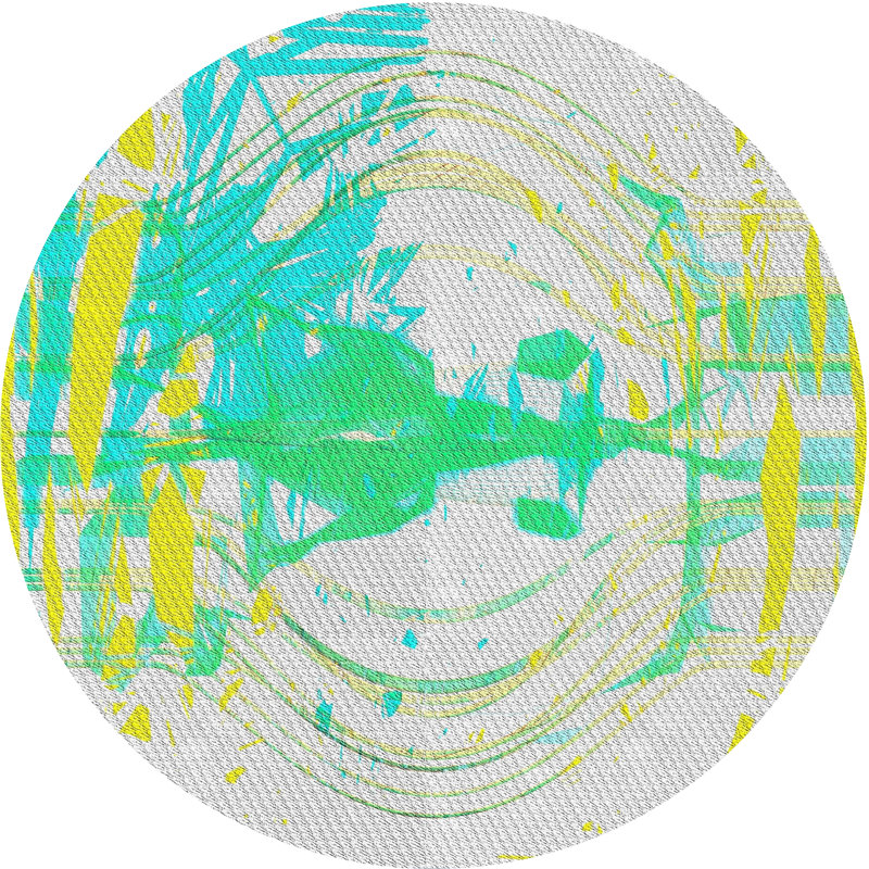 Tapis vert/jaune tissé à la machine, Rond 3 pi