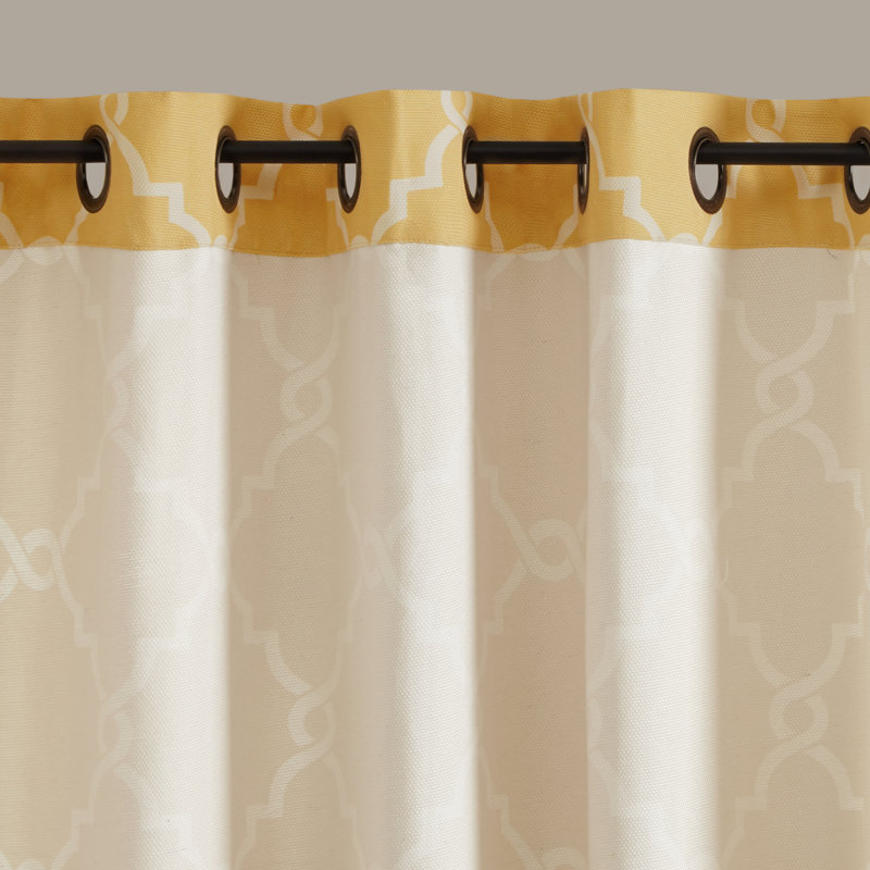 Ivory and Grey Cotton Blend Light-Filtering Grommet Window Panel