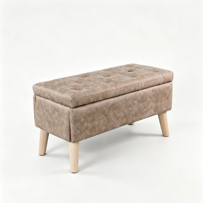 32" Wide Storage Ottoman Bench with Built-in Tray, Square Storage Ottoman for Extra Storage, Upholstered Footrest and End of Bed Bench