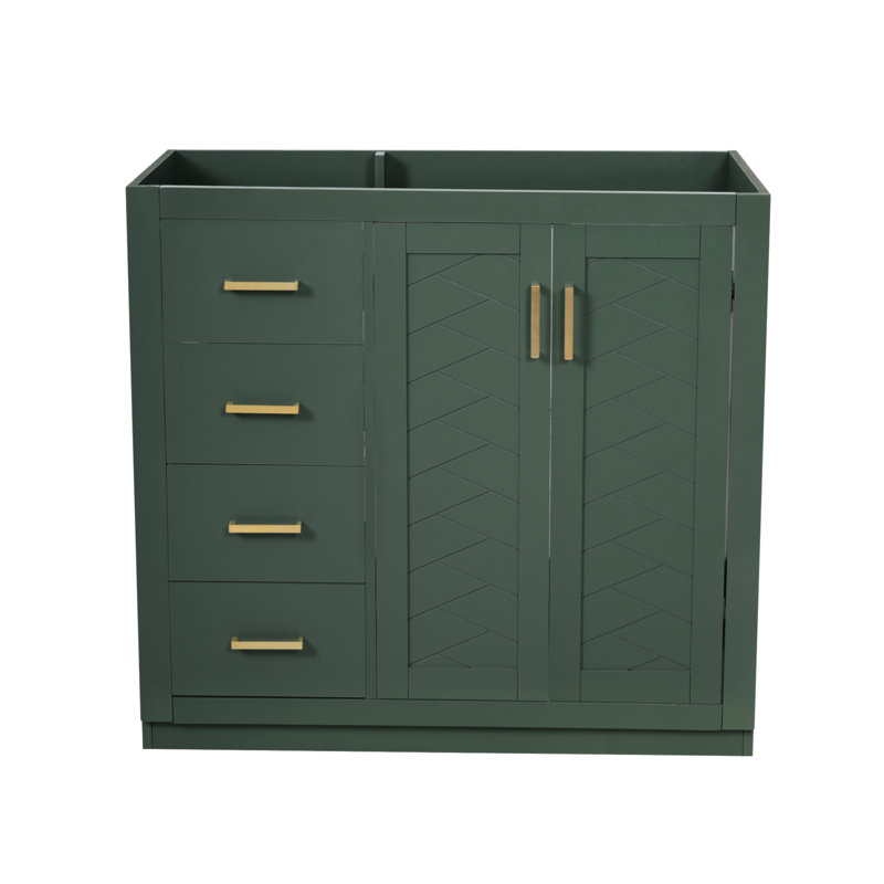 Ensemble de meuble-lavabo autoportant avec cadre en bois massif 36 po, 3 tiroirs et portes à fermeture douce, Green