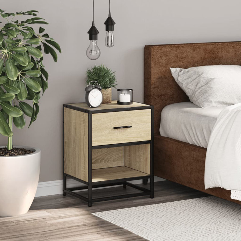 Amberle 40cm W Metal Bedside Table, Sonoma Oak, 1