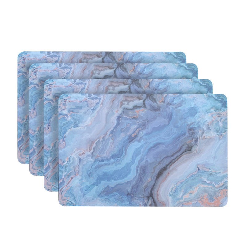 Labrian Placemats Dining Table Mat Table Decor Washable Non Slip Marble Rectangle 12 X 18 Navy