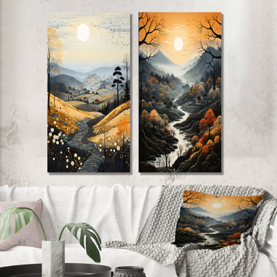 «Countryside Misty Morning Patchwork», 2 pièces sur toile