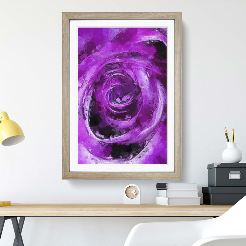 Striking Purple Rose in Abstract - Picture Frame Graphic Art Print, Oak Framed, 48cm H x 36cm W x 2cm D