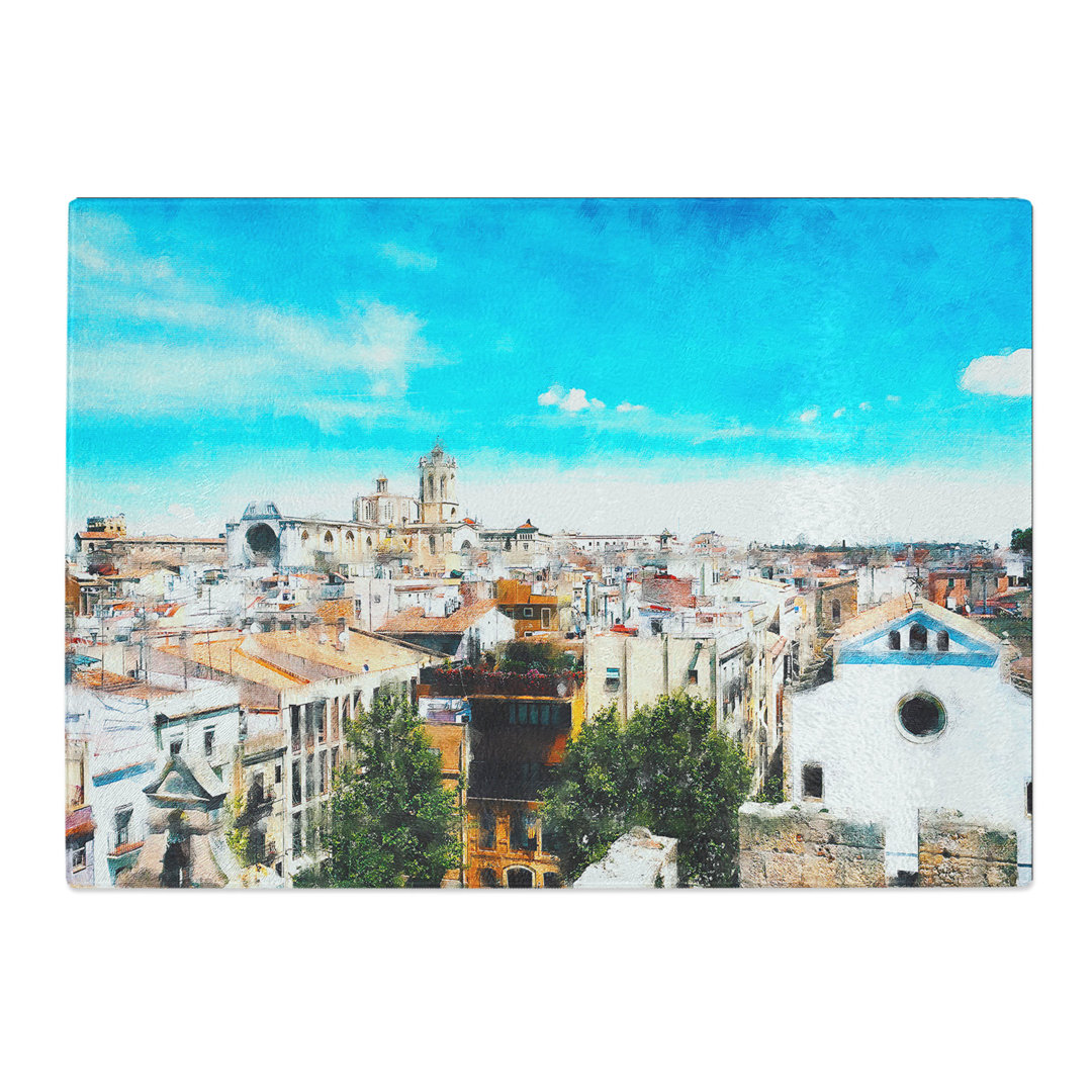 Tempered Glass View of Tarragona in Spain Painting Chopping Board