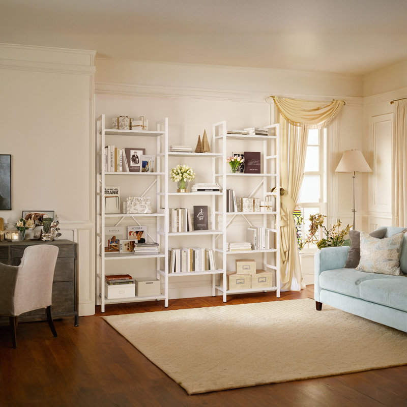 Etagere Bookcase Triple Wide 69.3"W*69.3"H Large Bookshelf 5 Tiers, Industrial White, (5 Shelves) 69.3"H x 69.3"W x 11.8"D