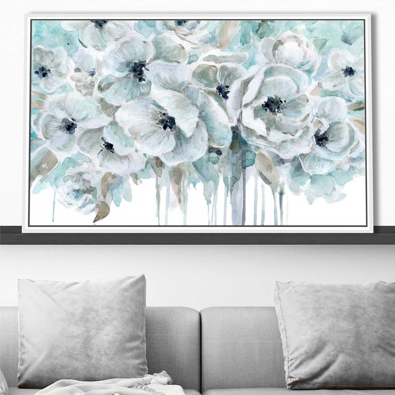 Bleu sarcelle harmonie II par - Peinture, Cadre flottant blanc, H 21,5 po x l 33,5 po x P 2 po