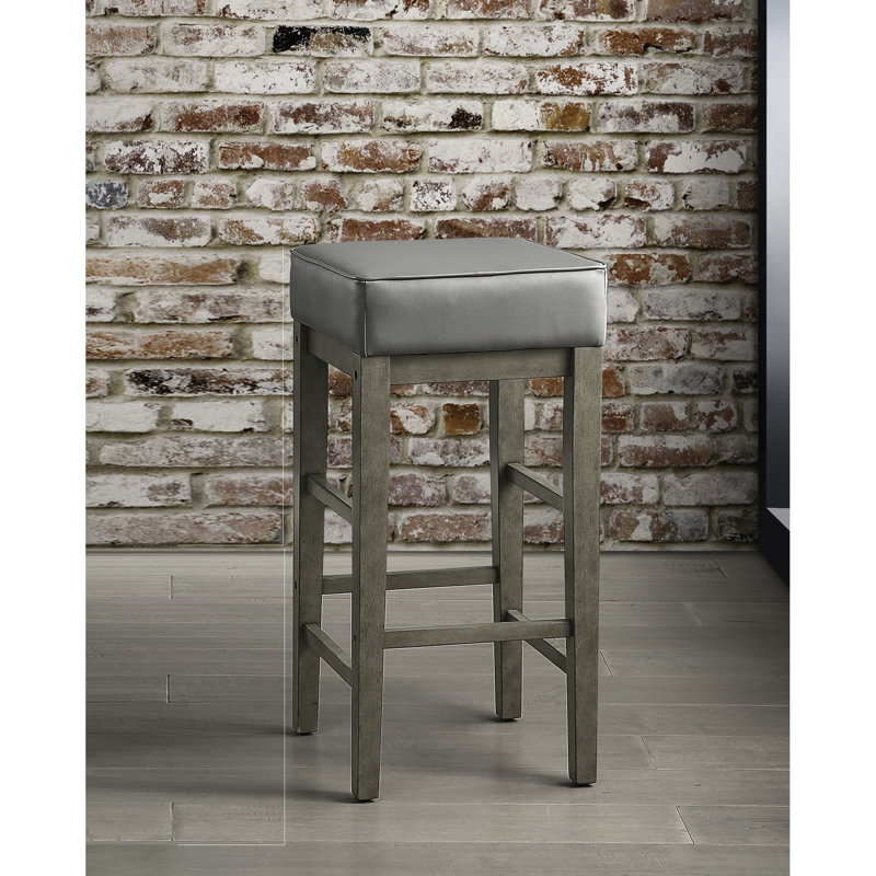 Tabouret Brickhill de 29 po de hauteur avec 2 tabourets, siège transitionnel en similicuir gris, structure en bois massif antique, capacité de poids de 2 lb et 2 tabourets, hauteur et design captivant