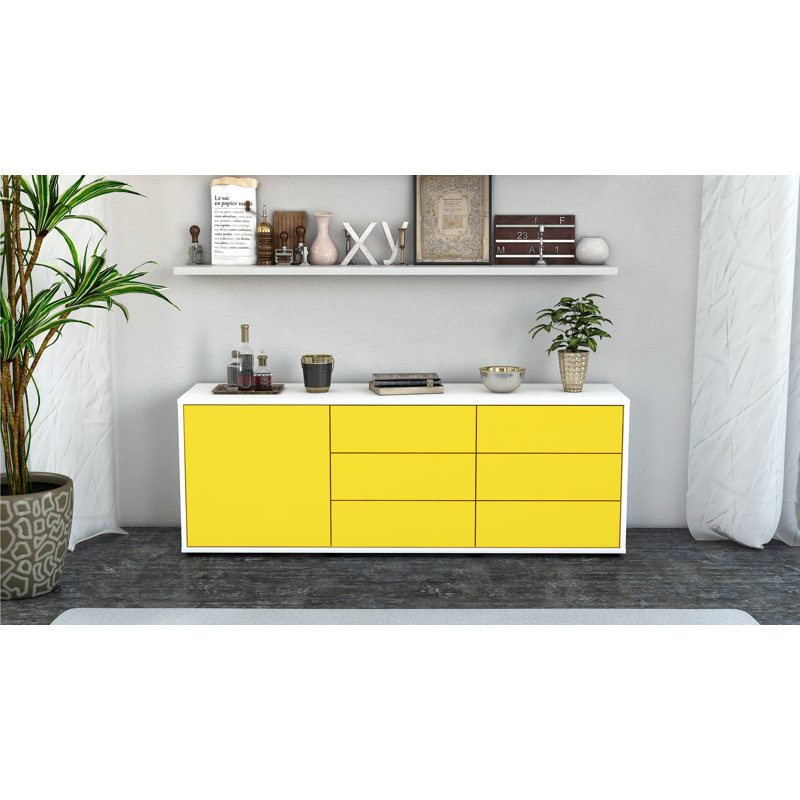 Wyant Unfinished TV Stand for TVs up to 60", Yellow / Matte White
