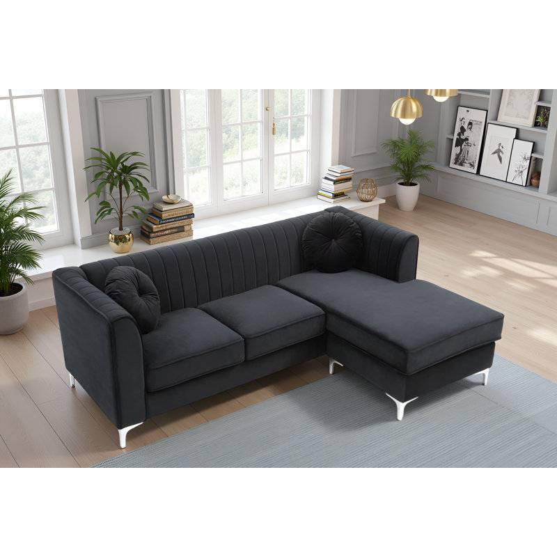 Canapé Tetouan, Microfibre noire / microsuède / velours