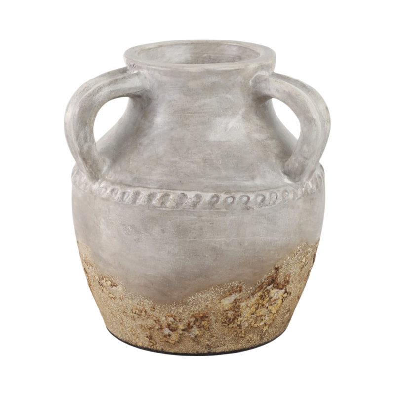 Decorative Pottery Terracotta Vase With Rustic Textured Design And Double Handles, Stylish Contemporary Accent For Modern Spaces