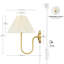 Applique murale à 1 lumière enfichable ou câblée Novogratz X Globe, laiton mat, abat-jour en tissu plissé blanc cassé, interrupteur à bascule en ligne, 6 pi. Corde de tissu crème tressée