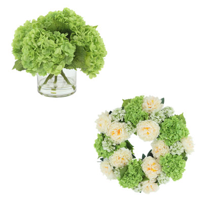Couronne et centre de table 22 po avec hortensias Real Touch