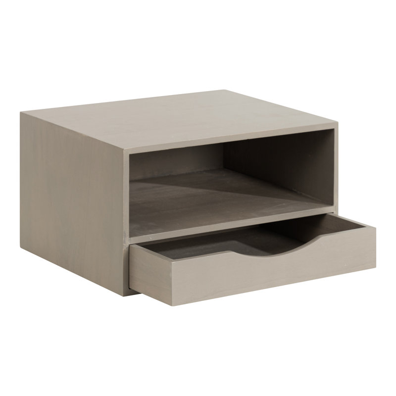 Adeana Poplar Floating Shelf with Drawer, Gray