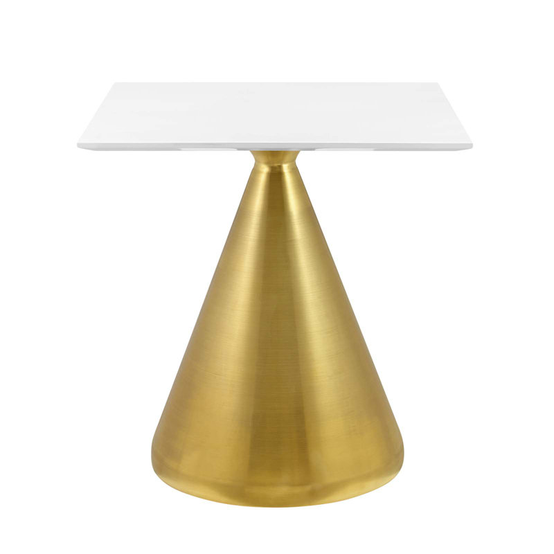 Gold and White Square Dining Table with Conical Base